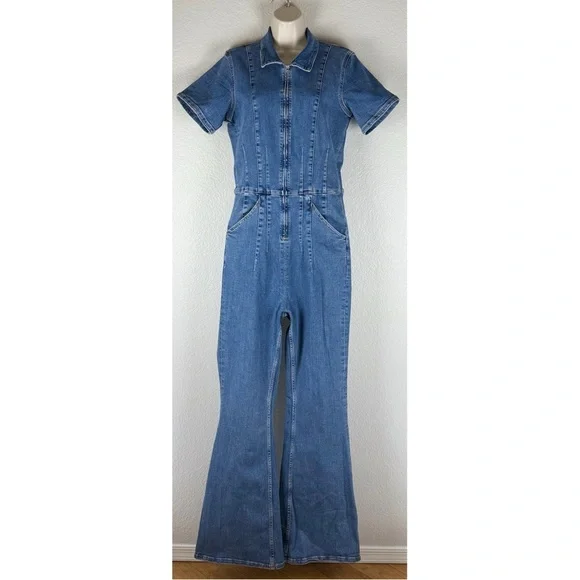 Free People We The Free Women's Jayde Flare Jumpsuit, Sunburst Blue, size XL - Picture 3 of 16